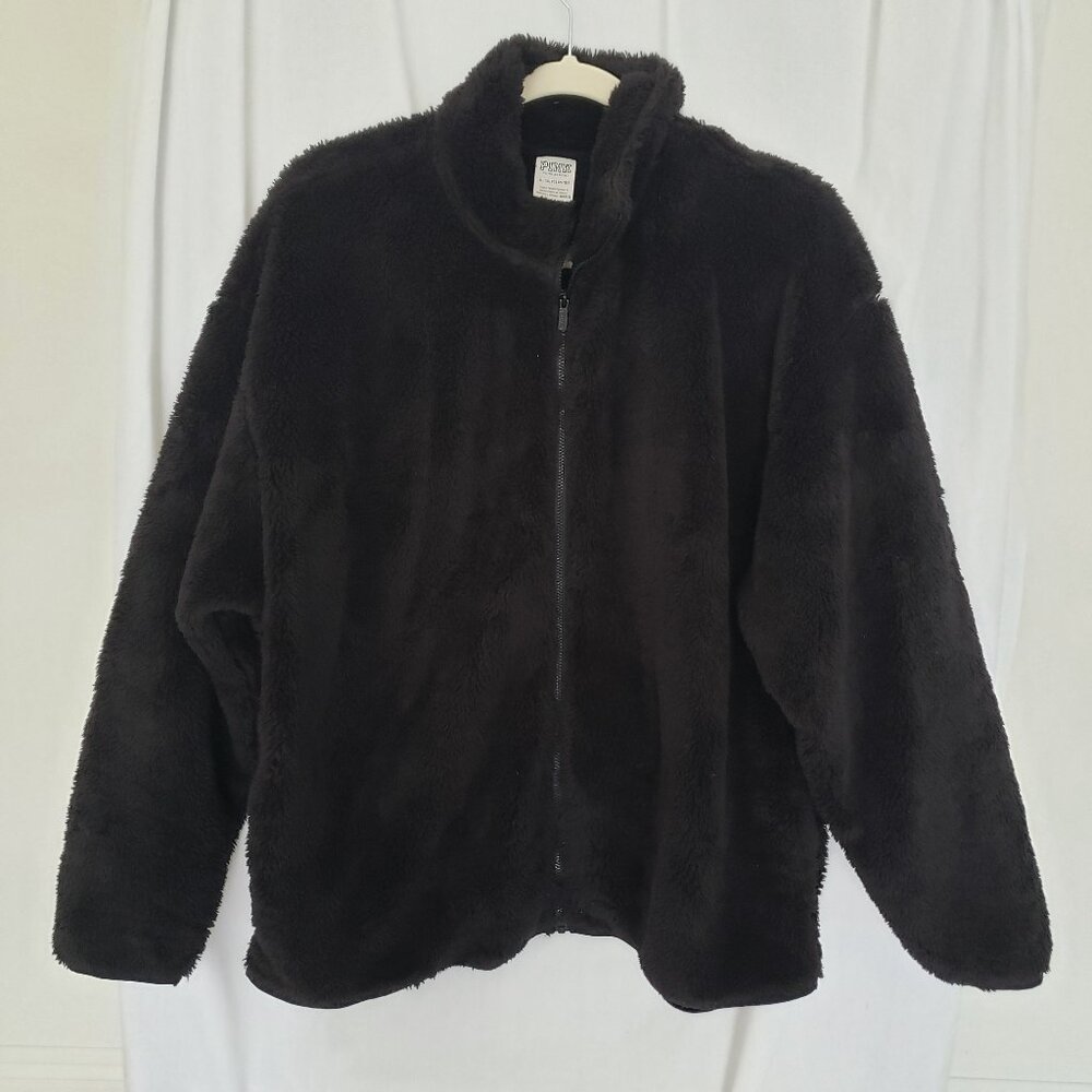 Pink Victoria's Secret Black Fuzzy Fluffy Long Sleeve Zipper Sweater Size XL